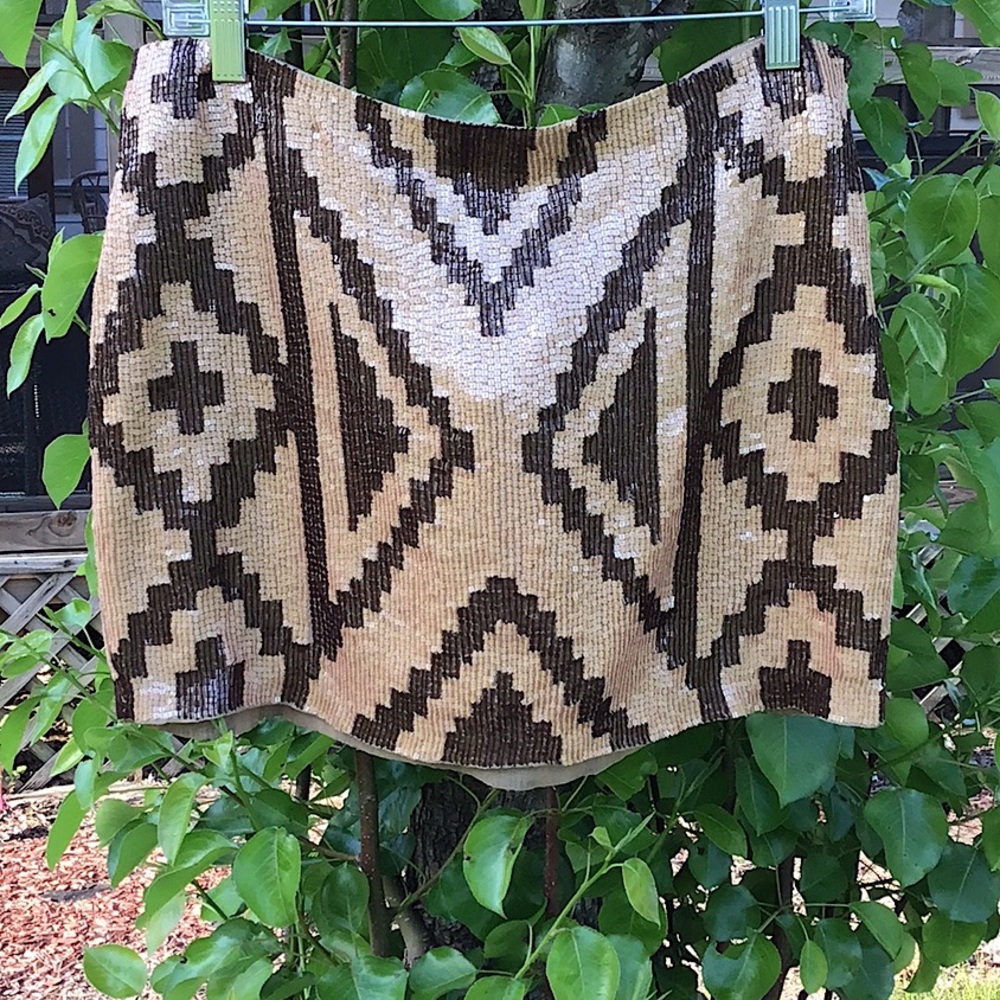 Haute Hippie Sequin Pencil Mini Skirt in Gold and Brown